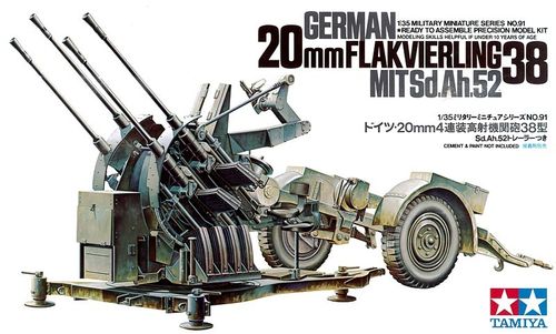 Tamiya 35091 German 20mm Flakvierling 38 mit Sd.Ah.52 Maßstab 1:35 in OVP