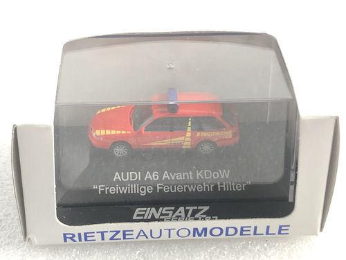 Rietze 50952 Audi A6 C5 Avant Feuerwehr KDoW Hilter im PC Box Maßstab 1:87 H0 Neuwertig in OVP