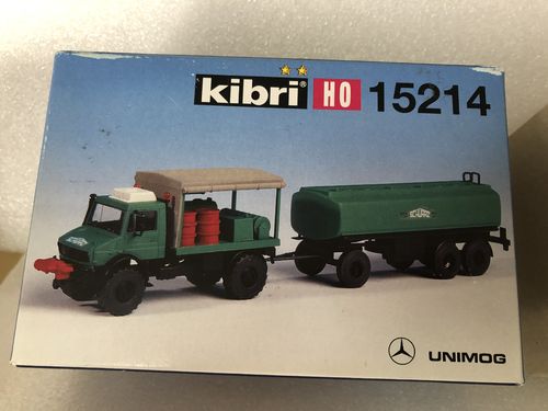 Kibri HO 15214 Unimog U 2450 L Abschmierfahrzeug mit Tankanhänger Bausatz 1:87 HO Neuwertig