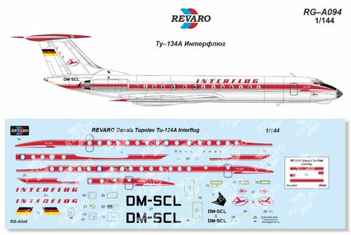 Revaro RG-A094 Decal Tu-134A INTERFLUG DM-SCL für Zvezda kit 1/144 NEU