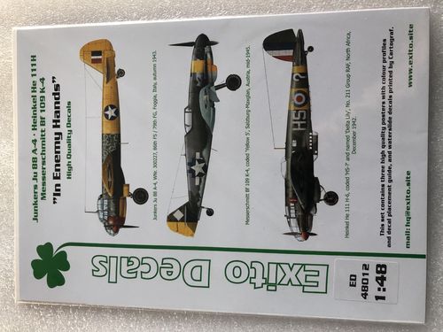 Exito Decals ED 48012 "In Enemy Hands" Bf 109 - He 111 - Ju 88 Decals im Maßstab 1:48 Neu in OVP